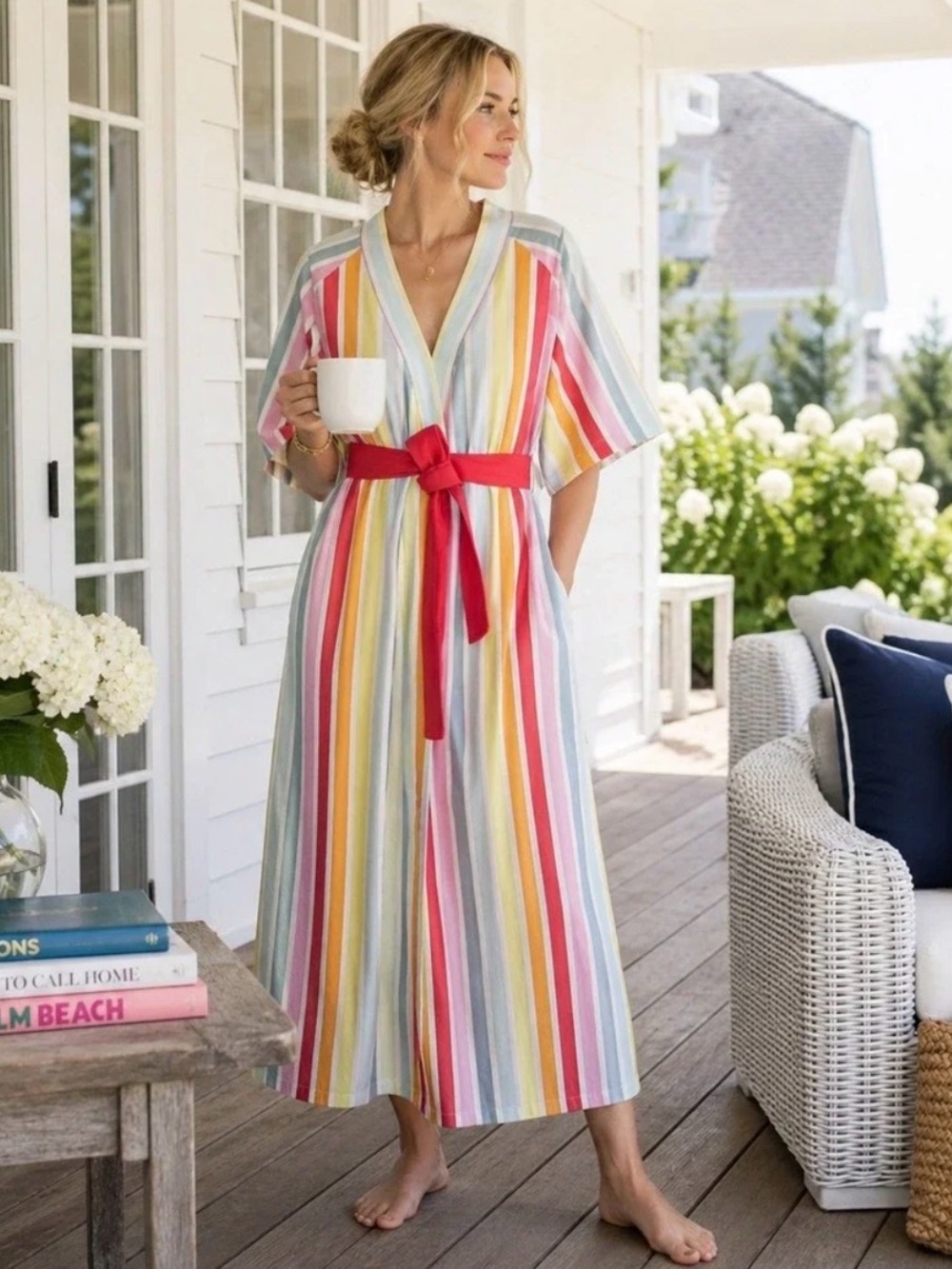 Atlantic Pacific x LAKE “The Bell Robe” in Rainbow - Midi Length, Wide Sleeves